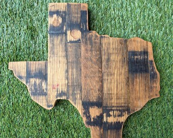 Texas Handcrafted Bourbon Barrel State Cutout Art FREE SHIPPING