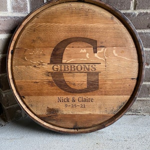 Custom Laser Engraved Bourbon Barrel Head Wall Hanging with Metal Band/Ring