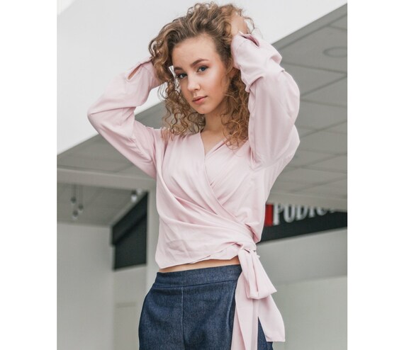 women's long sleeve wrap top