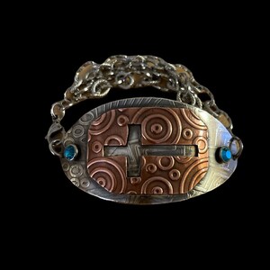 Textured Cross mixed metals vintage spoon bracelet