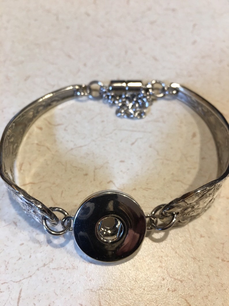 Vintage silverware silver plated interchangeable snap button bracelet with magnetic clasp 7 14 inch wrist
