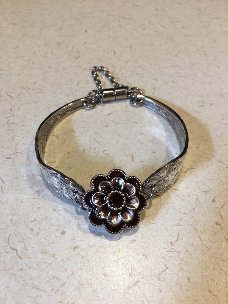 Vintage silverware silver plated interchangeable snap button bracelet with magnetic clasp 7 14 inch wrist