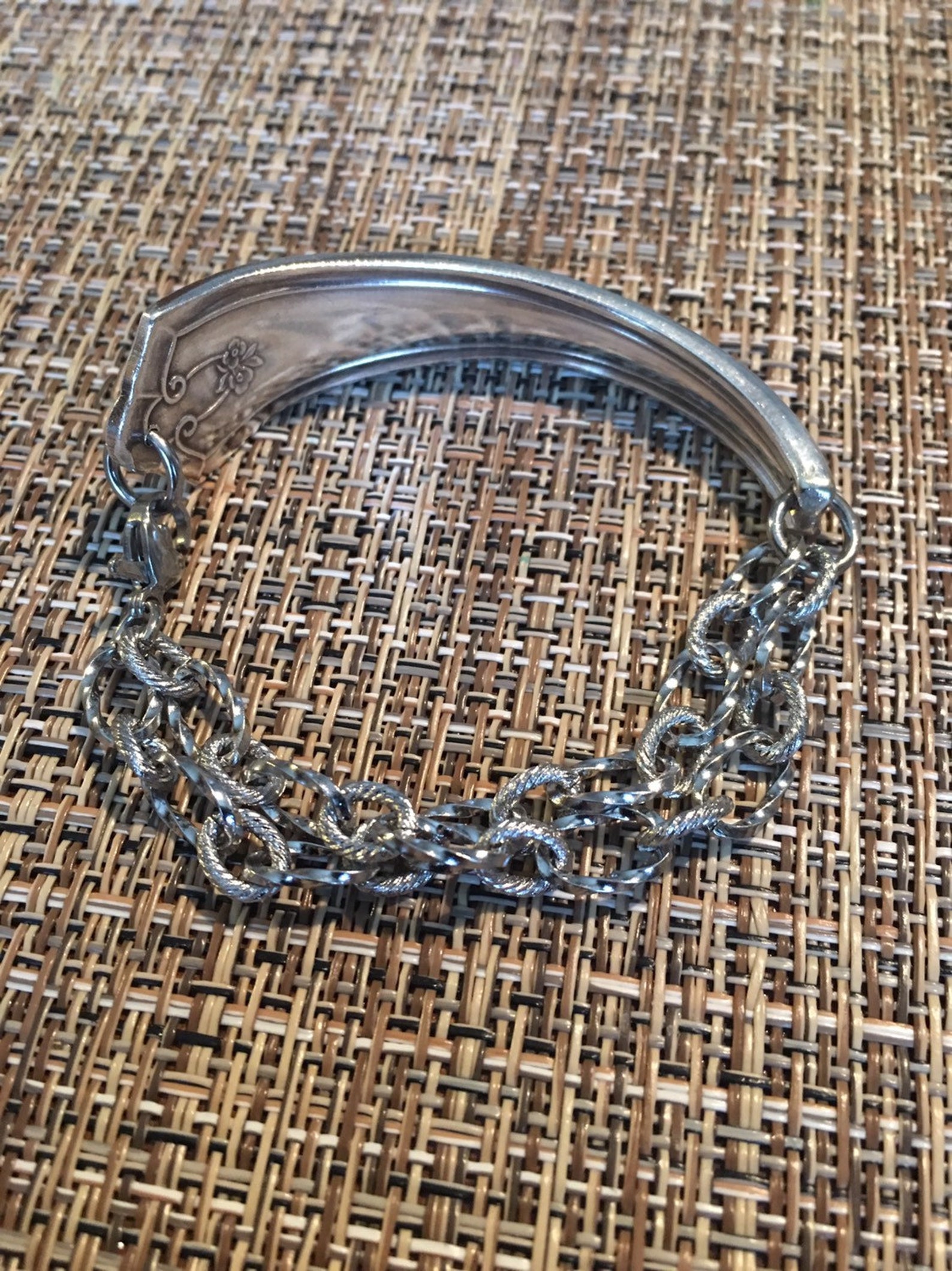 Vintage Silverware Silver Plated Half Bracelet With Chunky Stainless