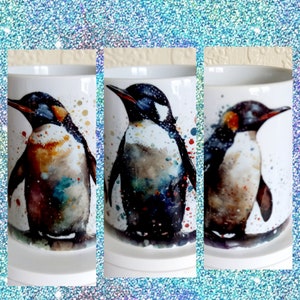 A beautiful water colour  mug depicting penguins