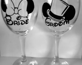 8 x Minnie/Mickey Bride & Groom Wedding Vinyl Wine Glass Decals 