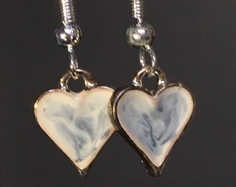 Handmade enamel heart earrings