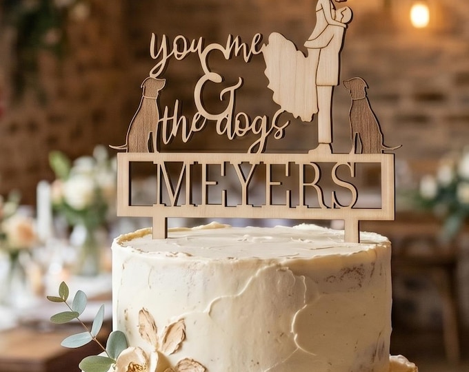 Personalized You Me & The Dogs Cake Topper: Wedding Anniversary Decor