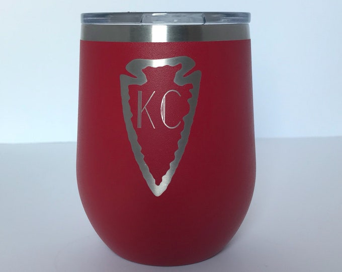 12 oz stainless steel wine glass with spill proof lid//tailgate drinkwear// Kansas City royals// KC Artdeco design