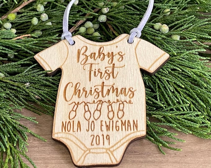 Babys first Christmas ornament // Baby Birth weight // Baby Height // Baby full name announcement ornament // Baby Onesie //
