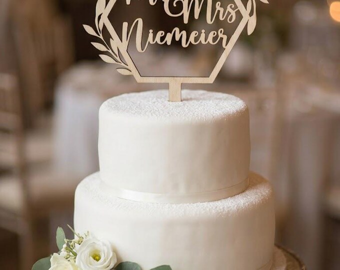 Personalized Last Name Wedding Cake Topper: Art Deco Anniversary Decor