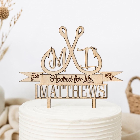 cake decoration fish and hook Personalized Fishing Hook Wedding Cake Topper: Hooked for Life with  personalized box