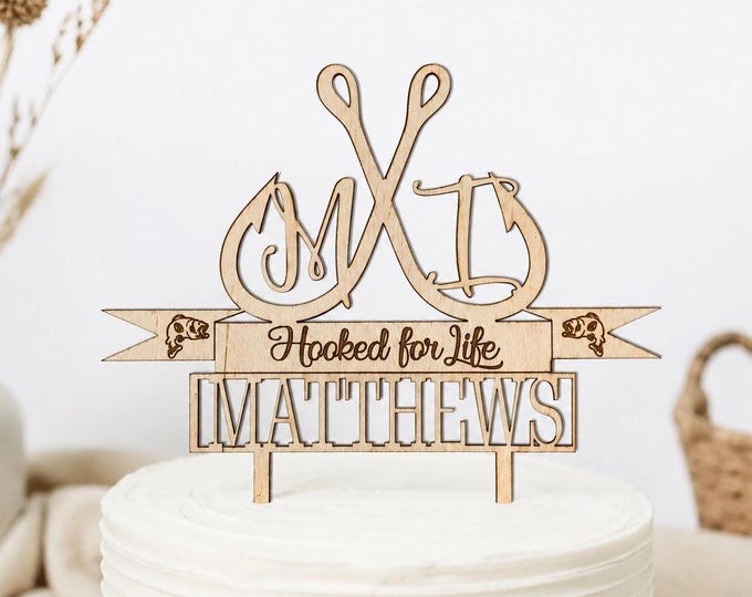 Personalized Fishing Hook Wedding Cake Topper: Hooked for Life