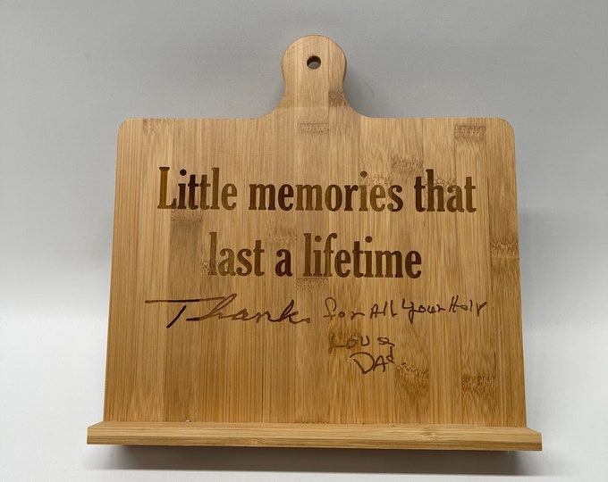 Custom bamboo cookbook stand//grandmas signature//lasered handwriting // custom gift// personalized gift
