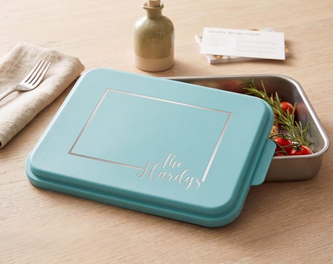 9x13 metal casserole pan with personalized lid