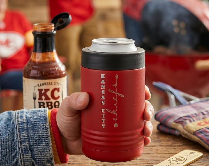 12oz insulated metal can cooler// Kansas City chiefs // outdoor drink wear// tailgate