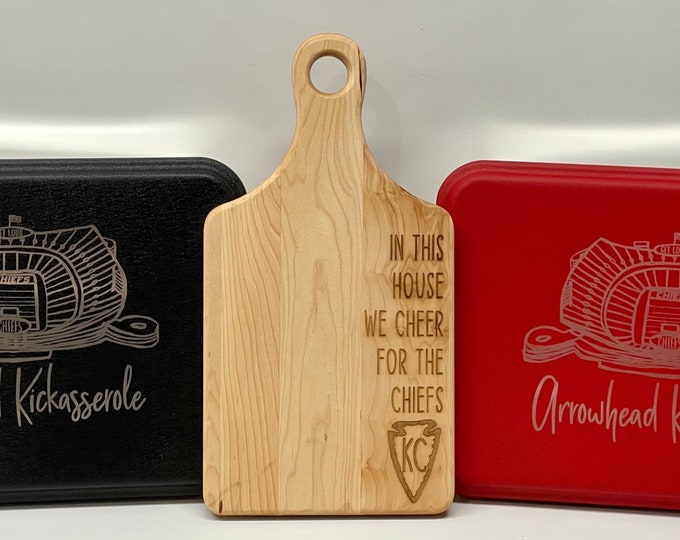 In this house we cheer for the chiefs // Custom walnut and maple cutting boards // Tailgate //