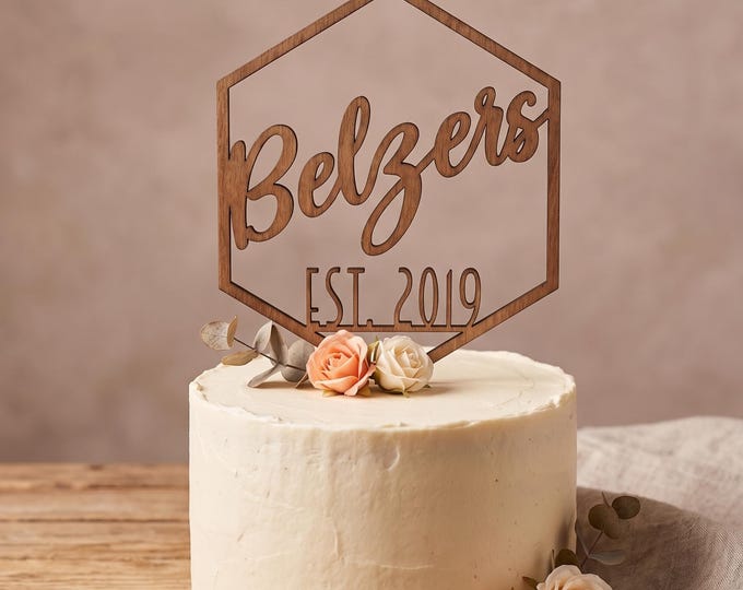 Personalized Last Name Wedding Cake Topper: Art Deco Anniversary Decor