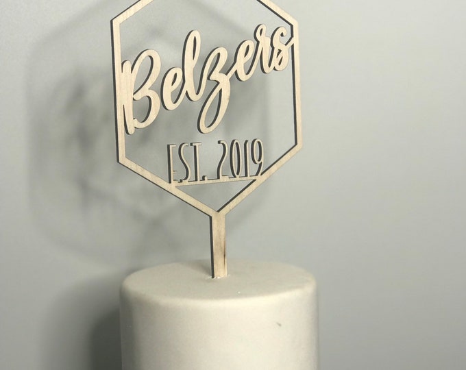 Personalized wedding cake topper// anniversary cake topper// custom designed cake topper// last name topper // Art Deco design