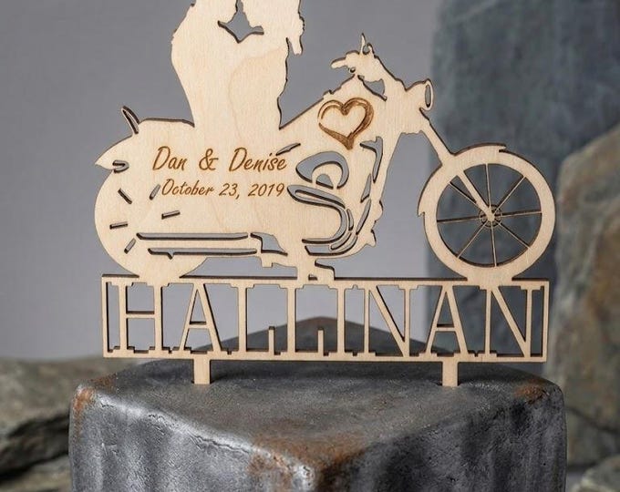 Personalized Motorcycle Wedding Cake Topper: Anniversary Party Decor