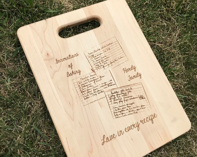 Custom maple cutting boards//grandmas recipe card//lasered handwriting