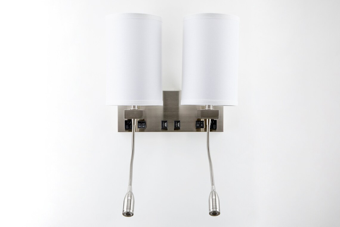 Over Bed Double Wall Lamp with LED Reading Light USB And Etsy