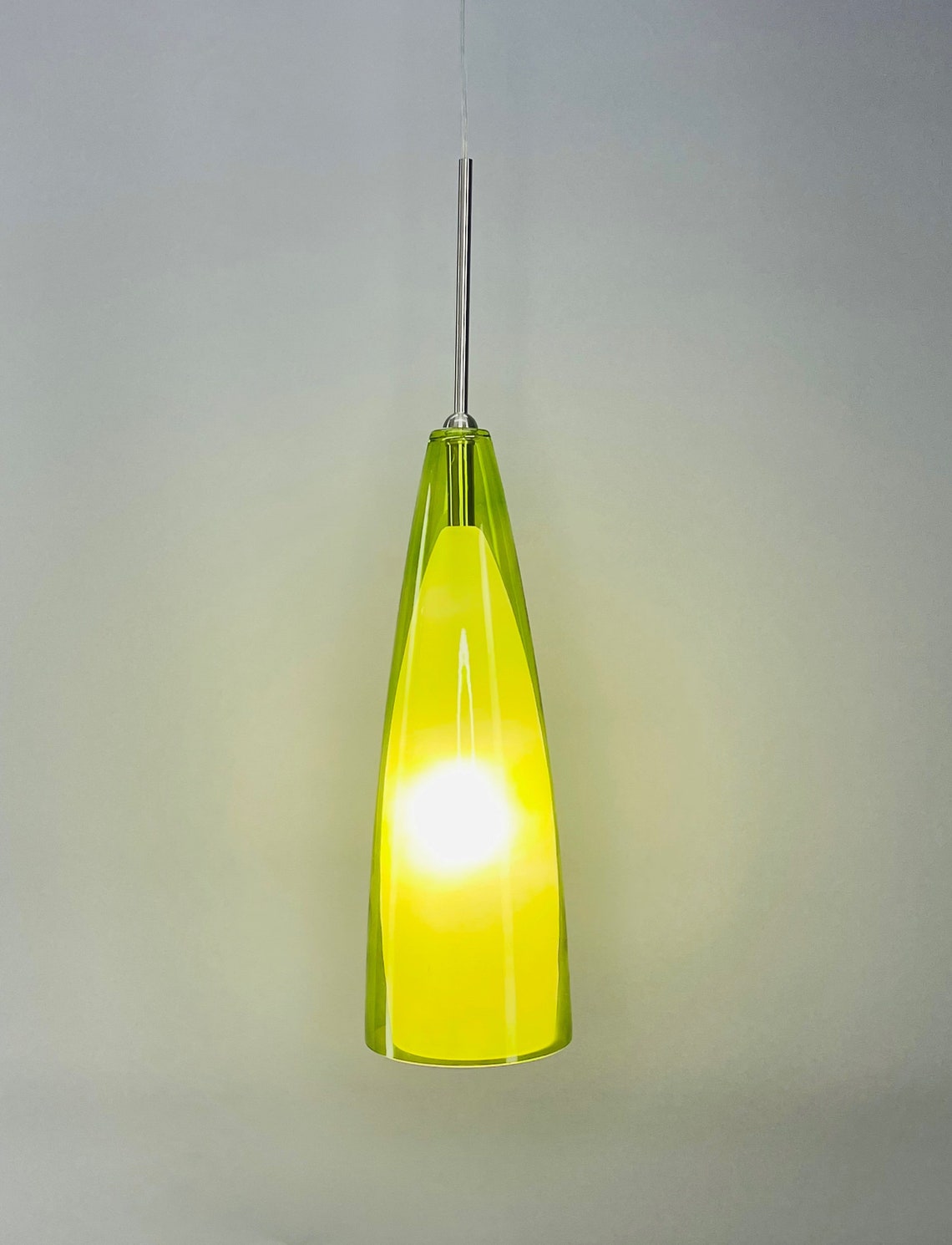 Glass Flute Integrated Rod Pendant Lime Green Glass Shade Etsy