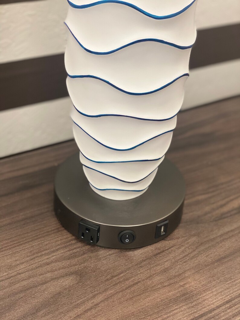 Coastal Theme Blue Wave Hand Painted Table Lamp USB Etsy
