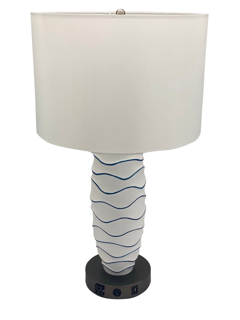 Coastal Theme Blue Wave Hand Painted Table Lamp USB Etsy