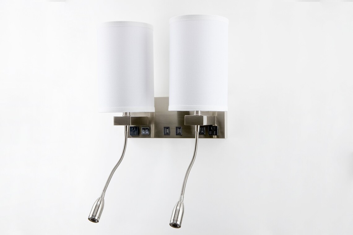 Over Bed Double Wall Lamp with LED Reading Light USB And Etsy