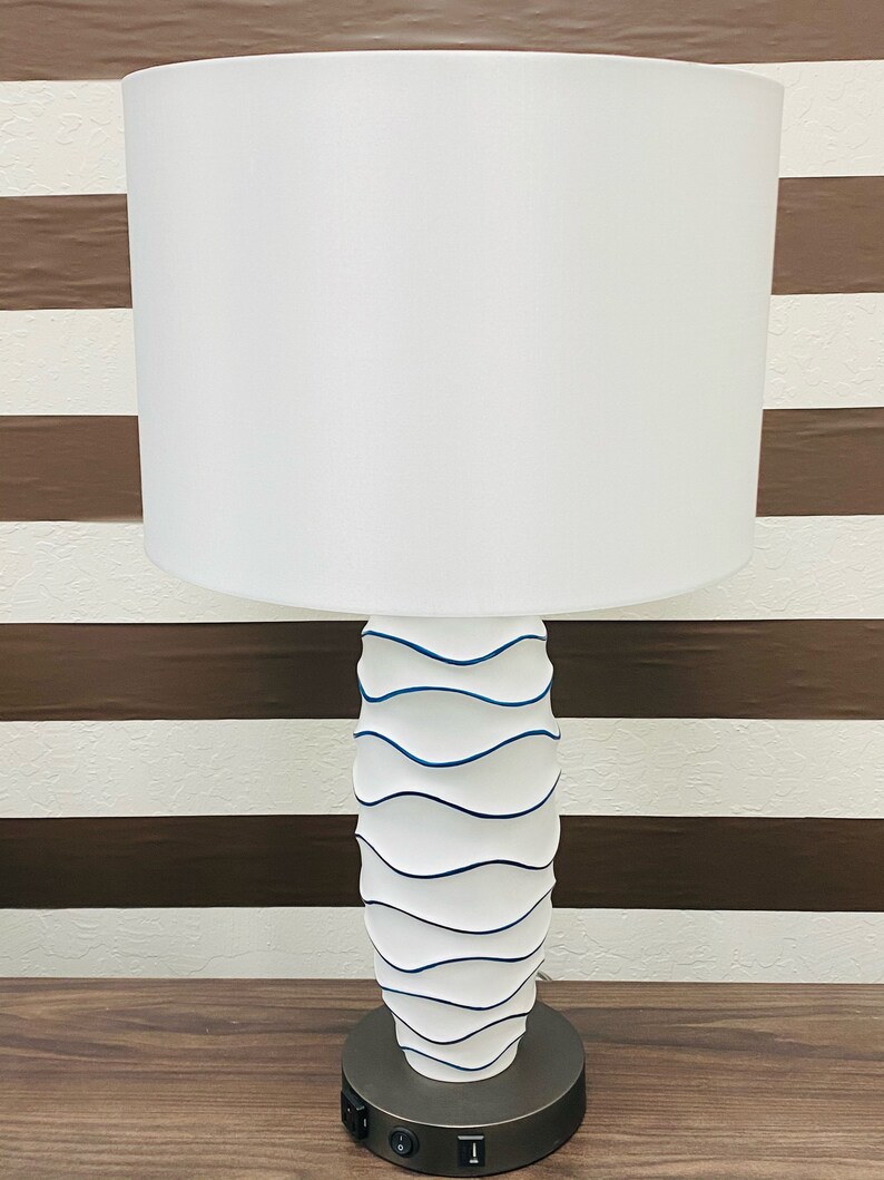 Coastal Theme Blue Wave Hand Painted Table Lamp USB Etsy