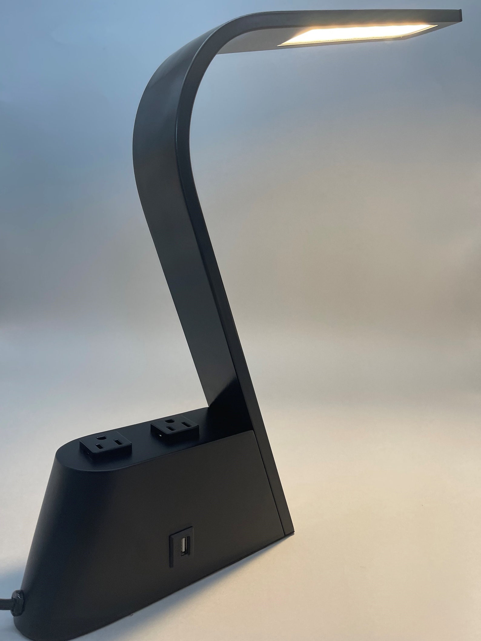 Modern LED Desk Lamp w/USB & Outlet black sleek design table Etsy