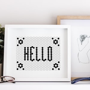 Hello Wall Art | PRINTABLE | Welcome Sign, Bistro Tile, Typography, Printable Art, Penny Tile, Digital Download Art