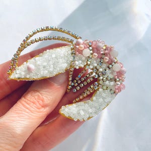 Shrimp Brooch, Rhinestone & Crystal Pin, sea life pin, collar pin