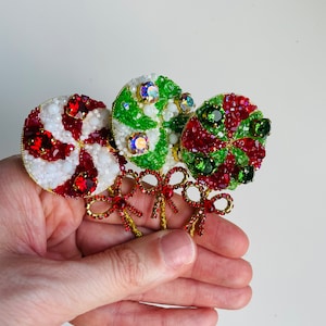 Minimalistic handmade candy cane jewelry,collar  sweetie pin, candy brooch, xmas pajama gift, xmas charm candy, xmas eve