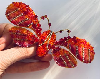 Butterfly Brooch, Embroidered Gemstone Moth Pin