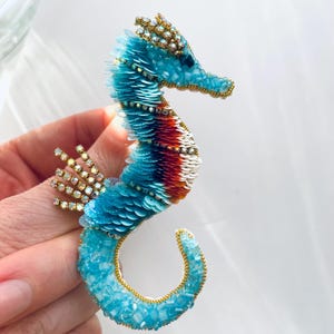 Perlen Brosche echtes Seepferdchen, Seepferdchen Brosche, Handarbeit, Feen Seepferdchen, Brosche handgemacht, Bijoux femme, Perlenbrosche, Handarbeit Bild 2