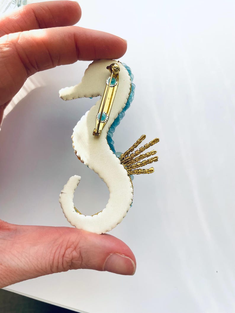 Perlen Brosche echtes Seepferdchen, Seepferdchen Brosche, Handarbeit, Feen Seepferdchen, Brosche handgemacht, Bijoux femme, Perlenbrosche, Handarbeit Bild 4