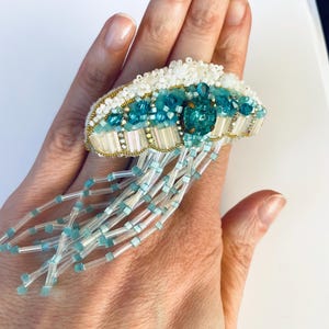 Quallen Brosche Perlen Sea Life Pin, handgemachte Blaue Brosche