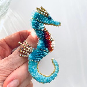 Perlen Brosche echtes Seepferdchen, Seepferdchen Brosche, Handarbeit, Feen Seepferdchen, Brosche handgemacht, Bijoux femme, Perlenbrosche, Handarbeit Bild 5