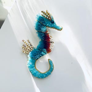 Perlen Brosche echtes Seepferdchen, Seepferdchen Brosche, Handarbeit, Feen Seepferdchen, Brosche handgemacht, Bijoux femme, Perlenbrosche, Handarbeit Bild 3