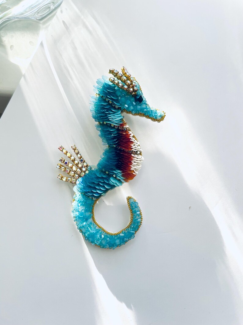 Perlen Brosche echtes Seepferdchen, Seepferdchen Brosche, Handarbeit, Feen Seepferdchen, Brosche handgemacht, Bijoux femme, Perlenbrosche, Handarbeit Bild 3