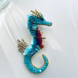 Perlen Brosche echtes Seepferdchen, Seepferdchen Brosche, Handarbeit, Feen Seepferdchen, Brosche handgemacht, Bijoux femme, Perlenbrosche, Handarbeit Bild 6