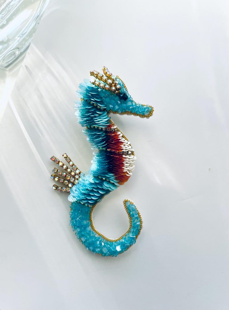 Perlen Brosche echtes Seepferdchen, Seepferdchen Brosche, Handarbeit, Feen Seepferdchen, Brosche handgemacht, Bijoux femme, Perlenbrosche, Handarbeit Bild 6