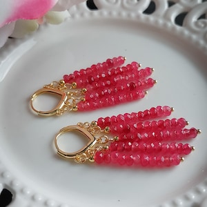 Sapphire Gold 24K Earrings, AAA Pink Sapphure Precious chandeliers, Gemstone Earrings, Semi Precious Delicate Jewelry