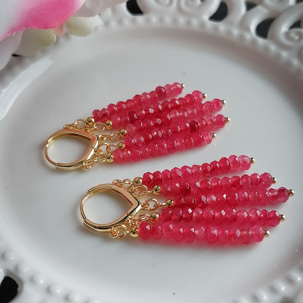 Sapphire Gold 24K Earrings, AAA Pink Sapphure Precious chandeliers, Gemstone Earrings, Semi Precious Delicate Jewelry