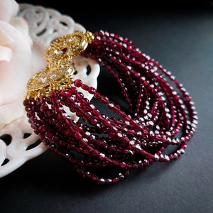 Garnet Gold Bracelet, Rhodolite Garnet Multi strand bracelet, red gemstone, genuine red garnet jewelry, custome jewelry, Gifts for her image 8