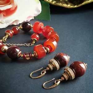 Carnelian Bracelet, Gold 24K Beaded Bracelets, Carnelian Jewelry, Healing bracelets Gemstone Jewelry gift for her