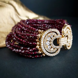 Garnet Gold Bracelet, Rhodolite Garnet Multi strand bracelet, red gemstone, genuine red garnet jewelry, custome jewelry, Gifts for her image 6