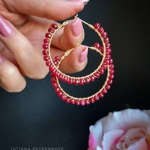 Ruby Gold Hoop earrings, Gemstone earrings for women, Gemstone Hoop earrings, Genuine Ruby Gemstone, Birthday gifts for her