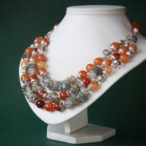 Carnelian Necklace Beaded Necklace Agate Jewelry Labradorite Chunky Statement Necklace Gemstone Necklace gift for her